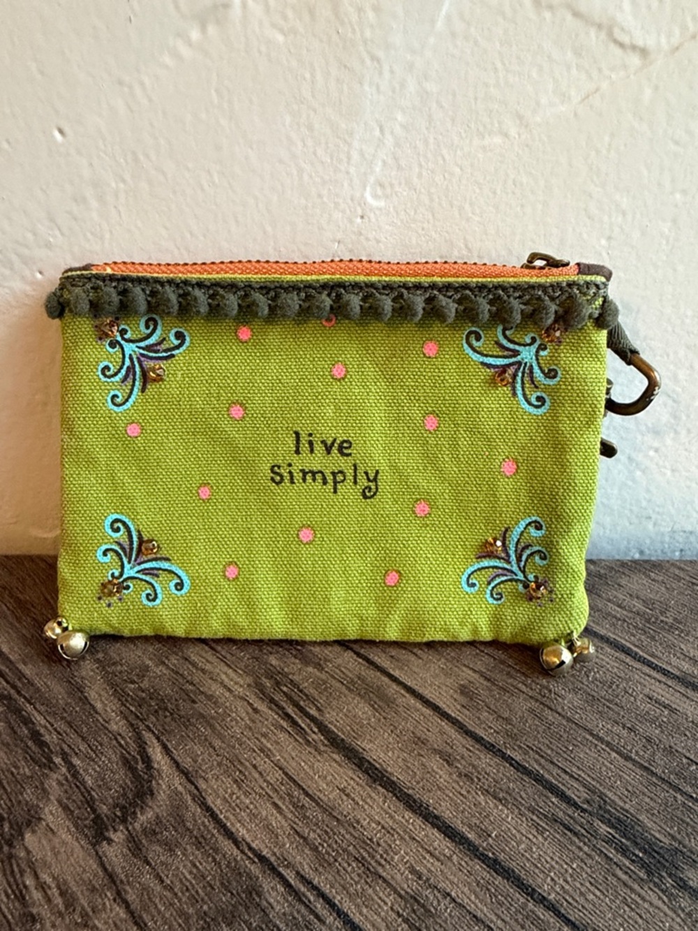 NATURAL LIFE Lime Green Canvas Wristlet with Teal & Pink Accents